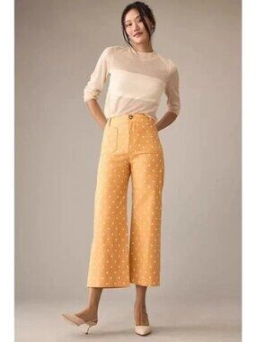 Anthropologie Colette Orange & White Polka Dot Cropped Wide-Leg Pants 26"